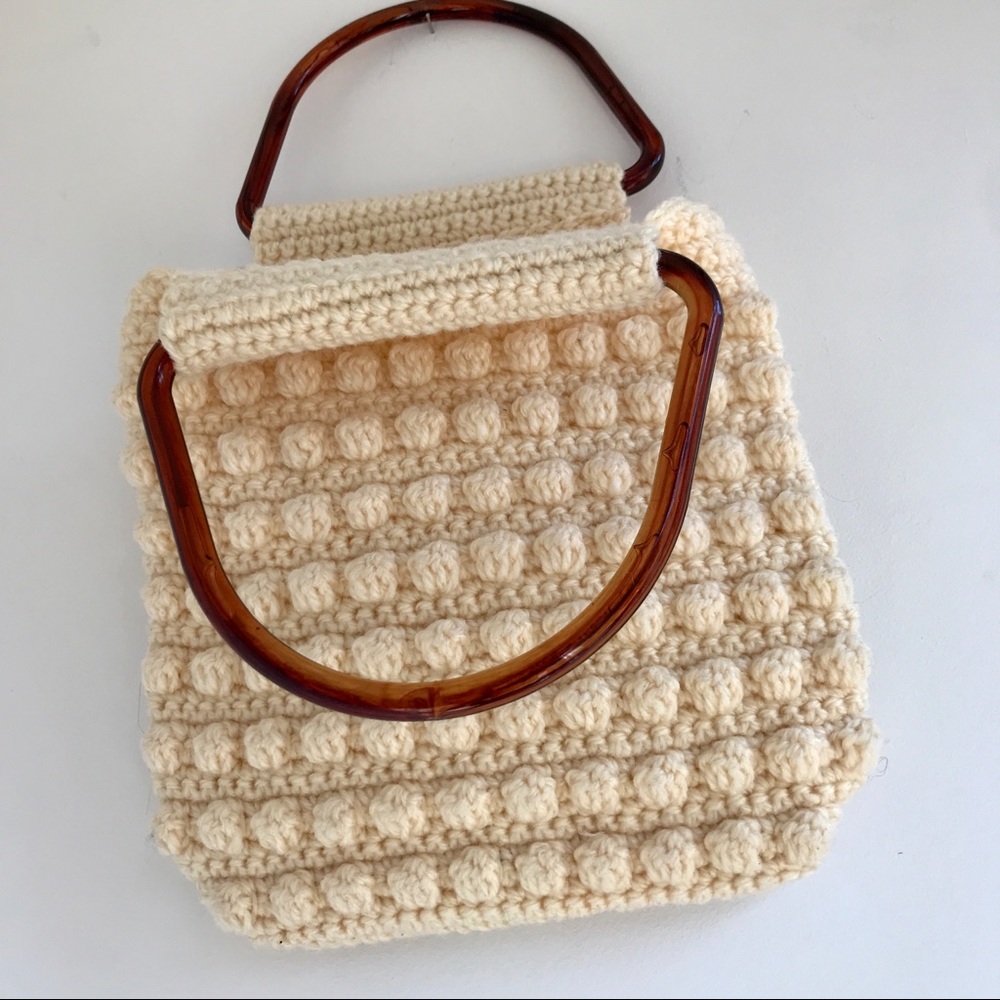NWOT Popcorn Stitch Purse with Lucite Handles